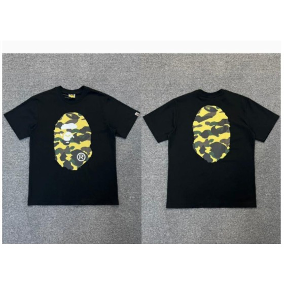 Black BAPE T-Shirt with Yellow Camo Ape Head (Front & Back)